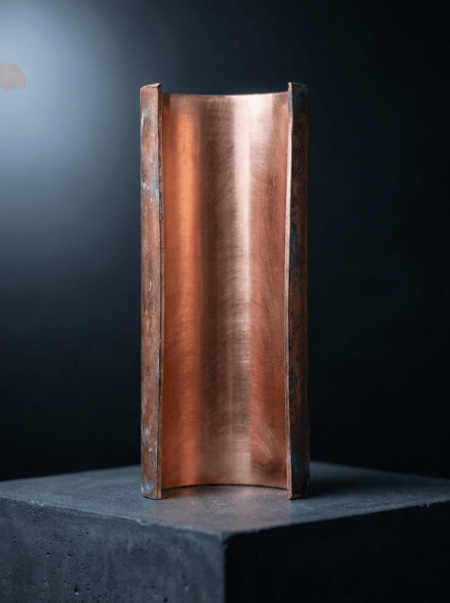 Cutaway of a copper supply line with clean, unobstructed interior walls.